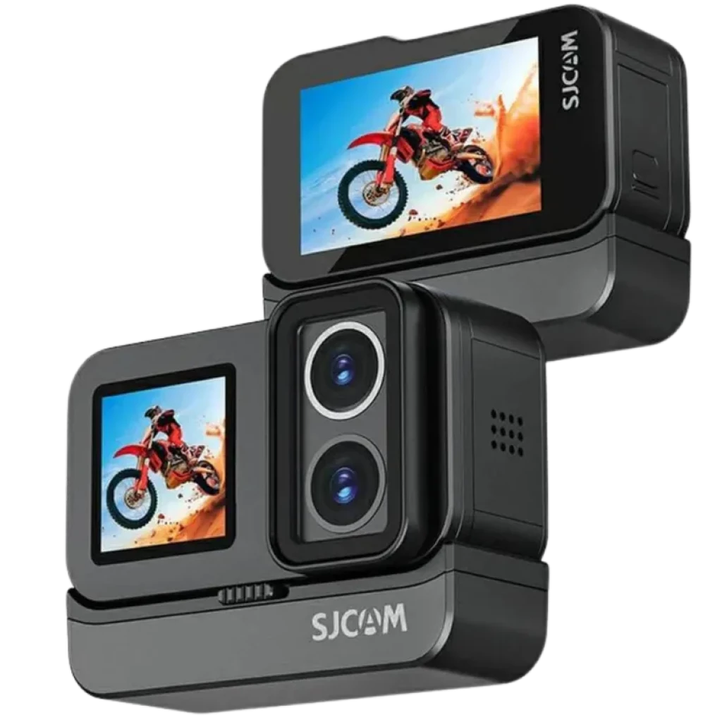 SJCAM SJ30 Standard Kit 4K Lente Dual Cámara Deportiva con dos lentes frontales, pantallas a color frontal y trasera, cuerpo compacto negro y diseño robusto