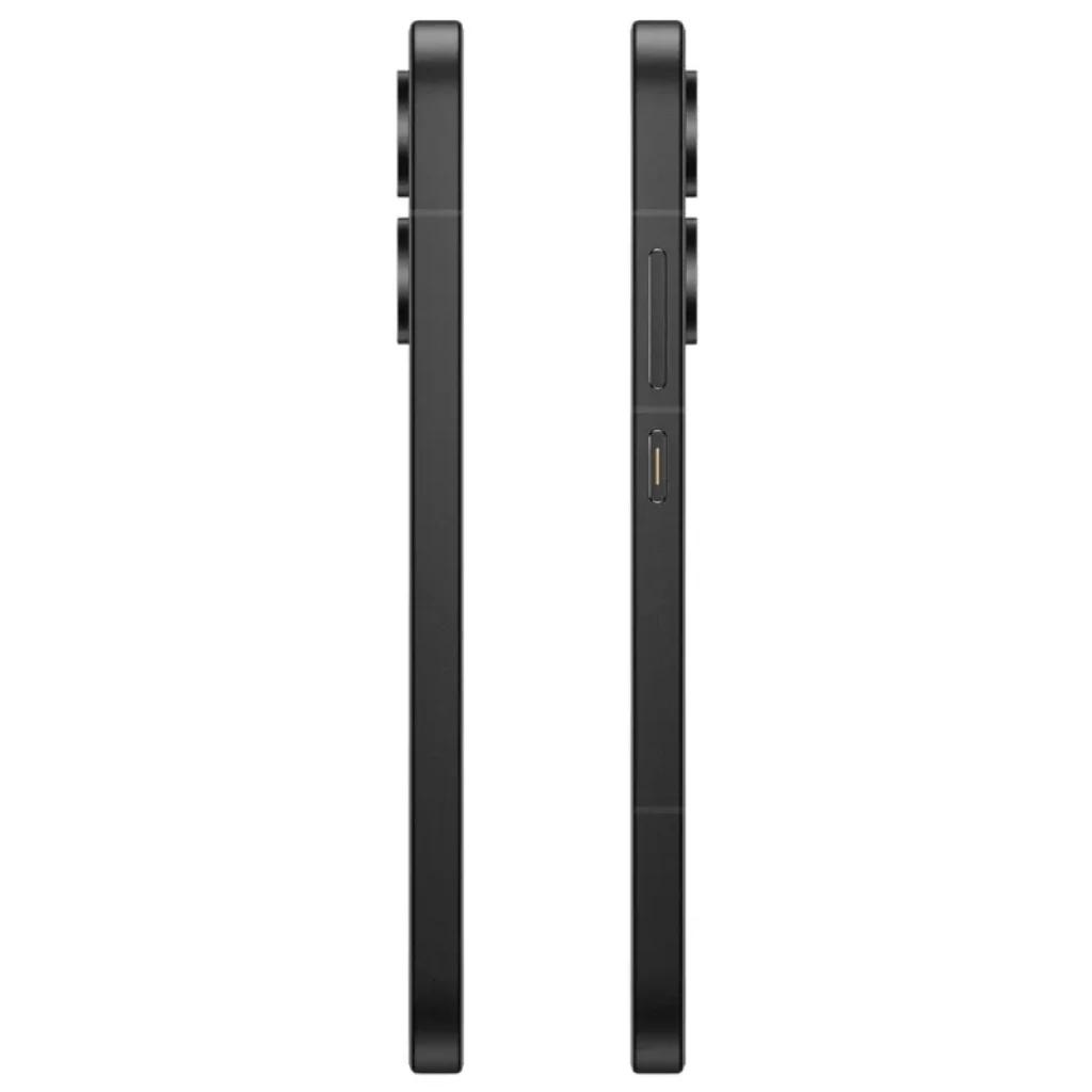 Xiaomi Poco X8 Pro 5G Iron Man Edition, perfil lateral negro mate, marco recto, doble módulo de cámara trasera sobresaliente y botones laterales definidos