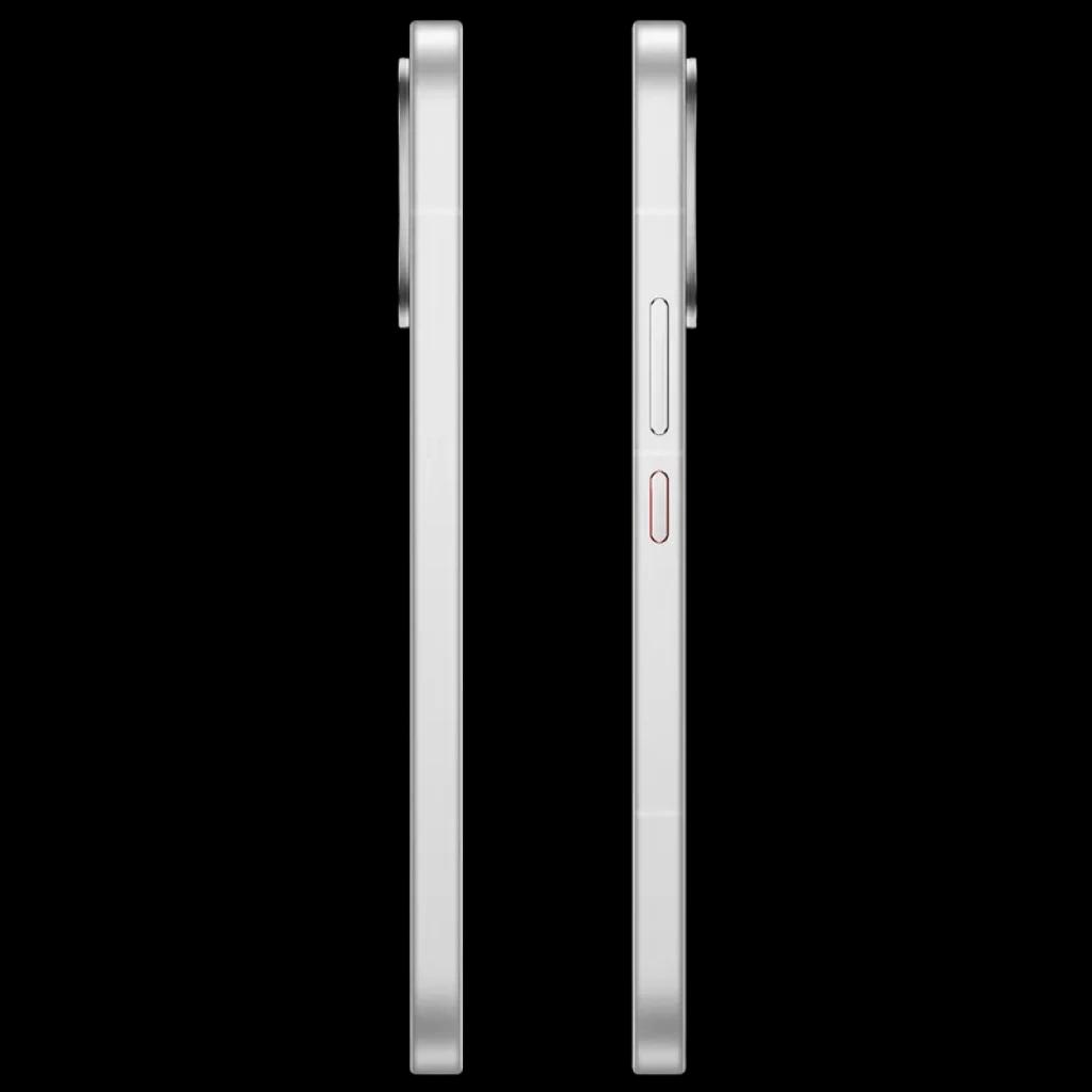 Xiaomi Poco X8 Pro Max 5G blanco, marco metálico plano plateado, botones laterales con acento rojo y módulo de cámara trasera prominente, diseño delgado