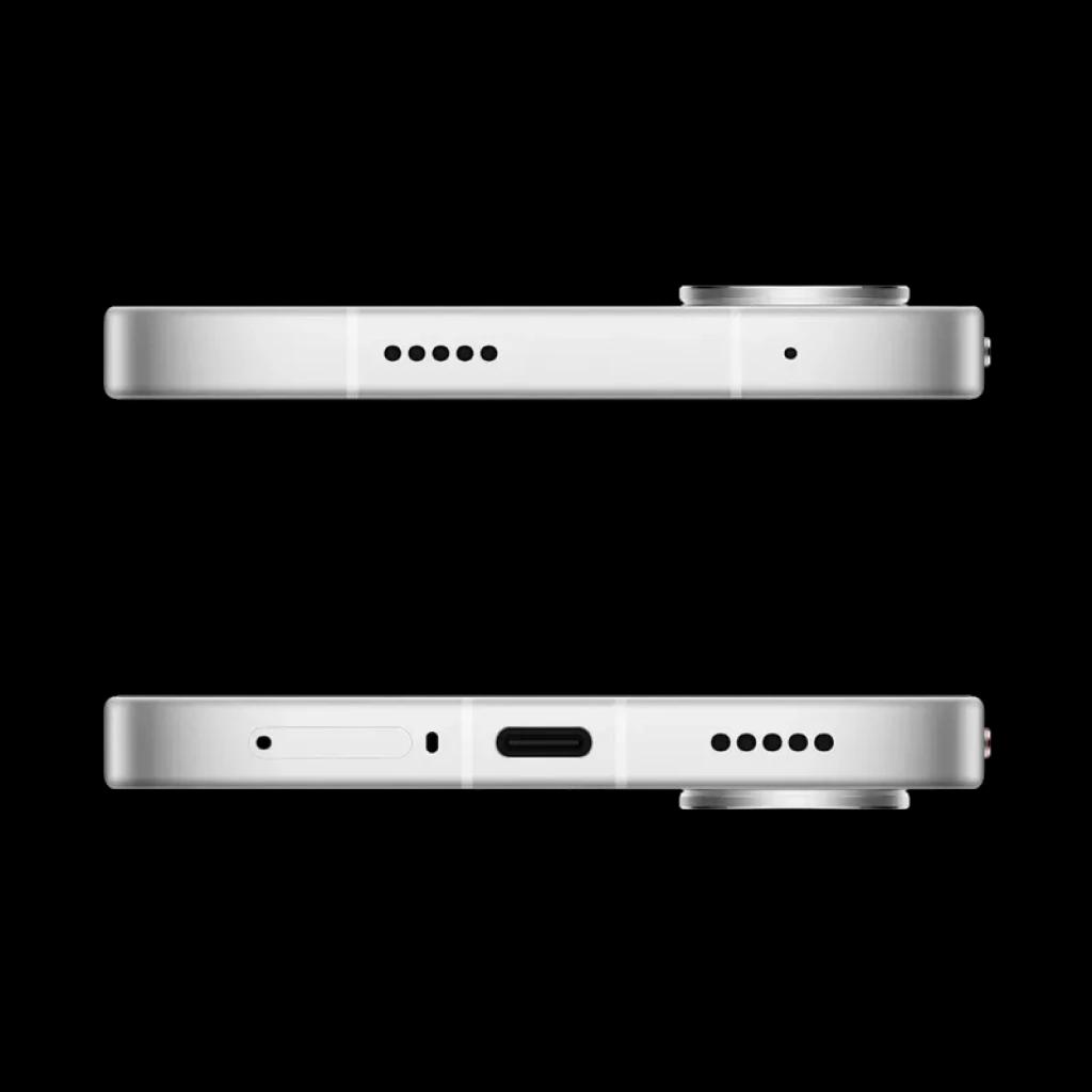 Xiaomi Poco X8 Pro Max 5G blanco con bordes planos, marco metálico plateado, cámara trasera con aro saliente, USB-C, altavoces duales y ranura SIM