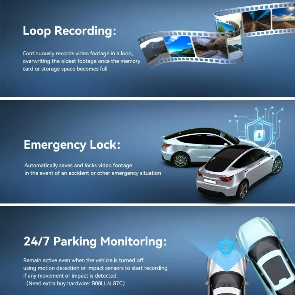 DDPAI MINI Pro 2K avec WiFi, caméra auto cylindrique noire avec objectif grand angle et fixation discrète, câble d’alimentation visible et support compact