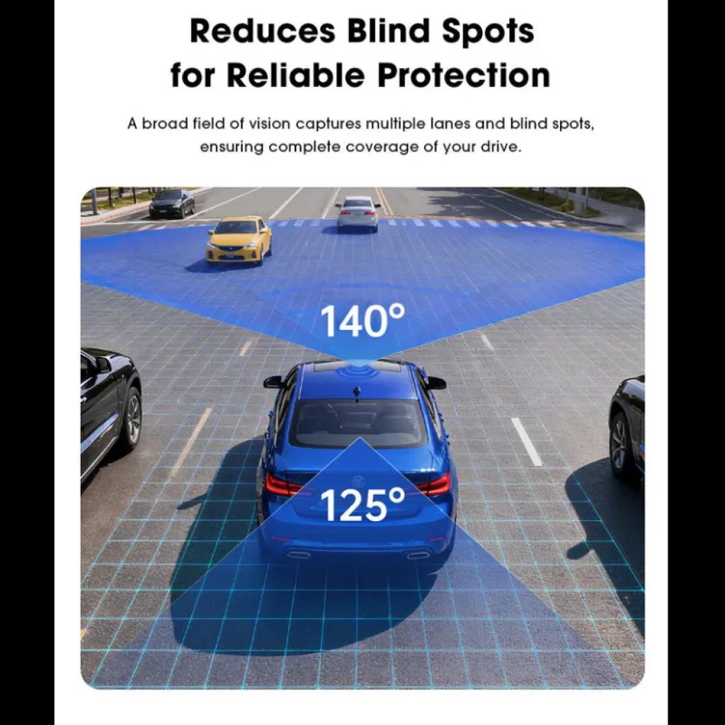 DDPAI N5 Dual 2026 2CH 4K, angles 140° avant et 125° arrière, champ large couvrant plusieurs voies et angles morts pour conduite sûre