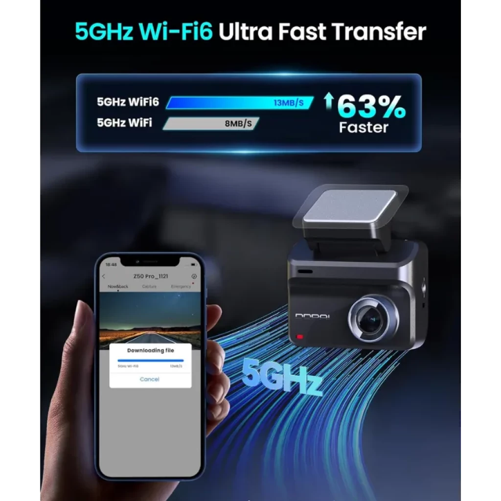 DDPAI Z50 Pro GPS 4K – Câmara para Carro com Wi‑Fi 6 5GHz, transferência ultrarrápida, lente frontal grande, módulo GPS e design compacto em preto