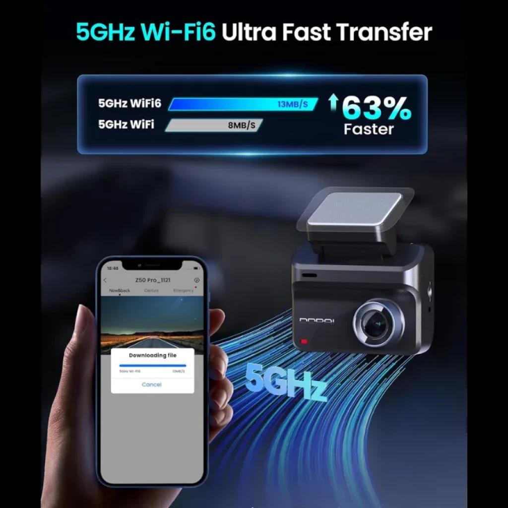 DDPAI Z50 Pro GPS 4K – Câmara para Carro com Wi‑Fi 6 5GHz, transferência ultrarrápida, lente frontal grande, módulo GPS e design compacto em preto