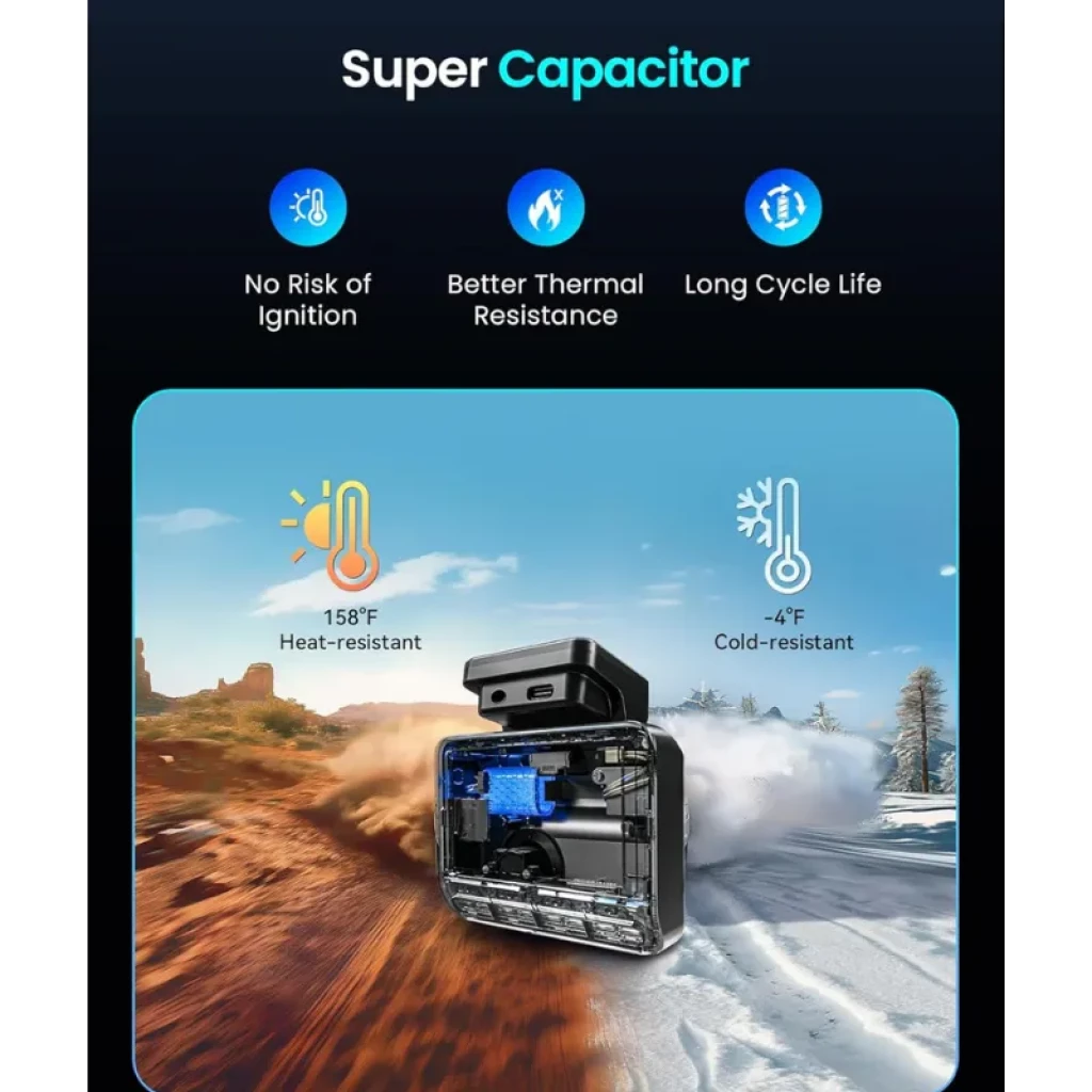 DDPAI Z50 Pro GPS 4K – Câmara para carro com supercapacitor, resistente a calor 158°F e frio -4°F, melhor dissipação térmica e longa vida útil