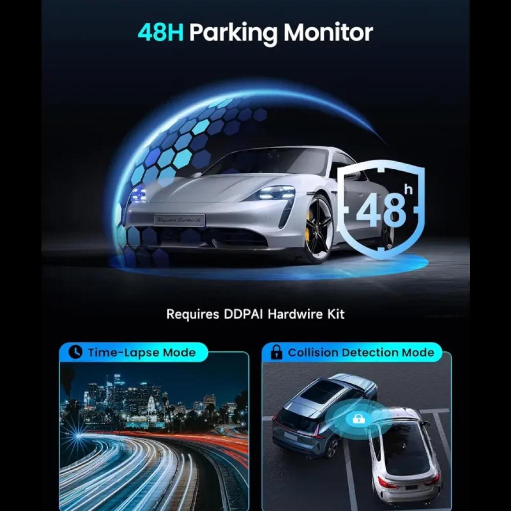 DDPAI Z50 Pro GPS 4K – Câmara para Carro com monitoramento de estacionamento 48h, modos time-lapse e detecção de colisão; exige hardwire kit