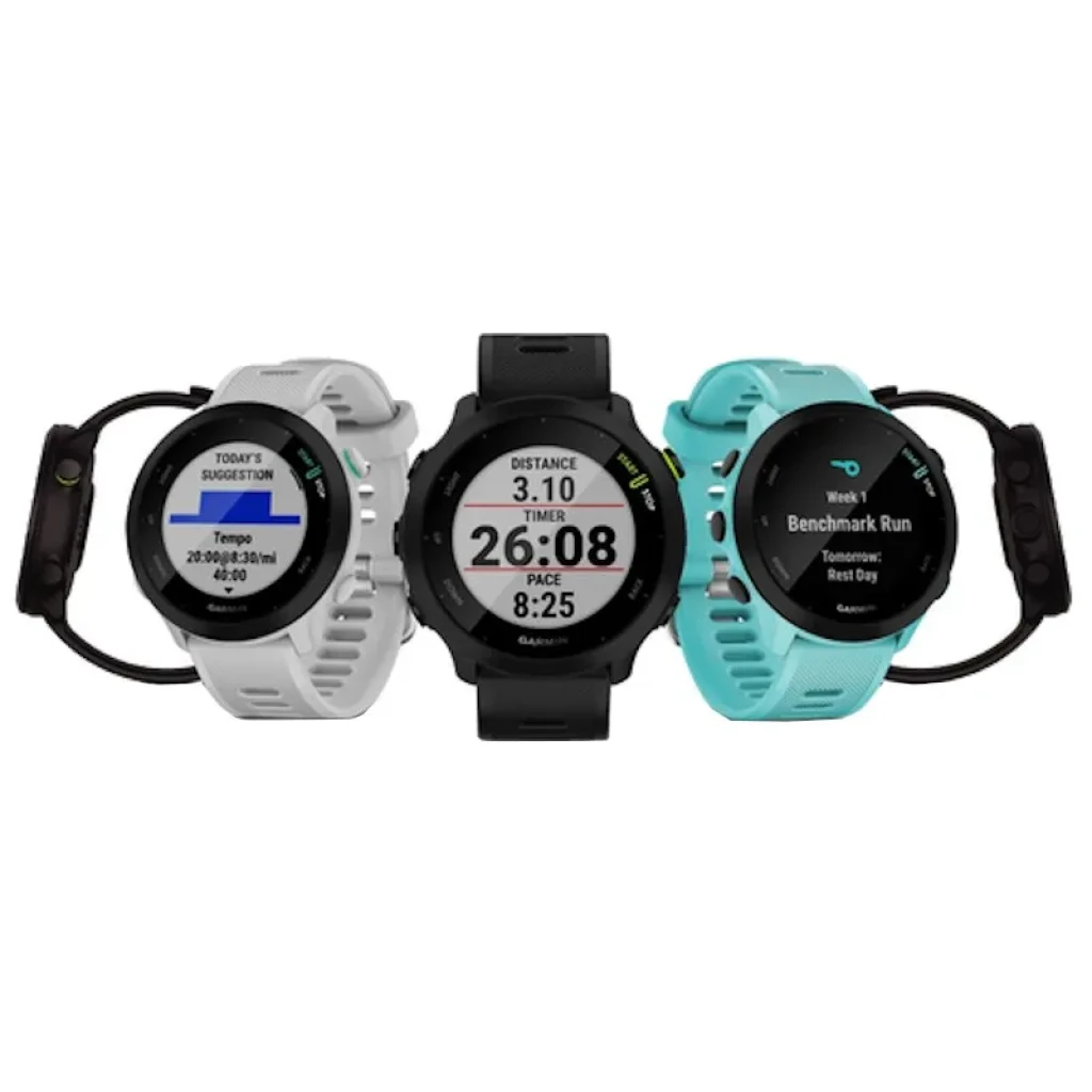 Garmin Forerunner 55 Negro - Reloj inteligente con pantalla redonda, correa de silicona, botones laterales y esferas deportivas con métricas de carrera