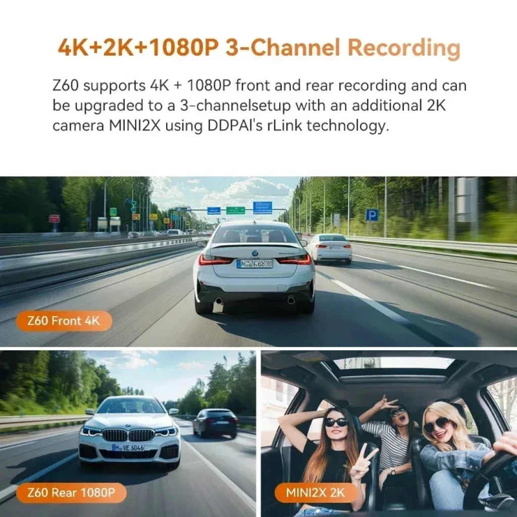DDPAI Z60 2CH 4K avec module Cloud 4G, enregistrement 4K avant et 1080p arrière, option 3 canaux avec caméra MINI2X 2K, idéal conduite et sécurité