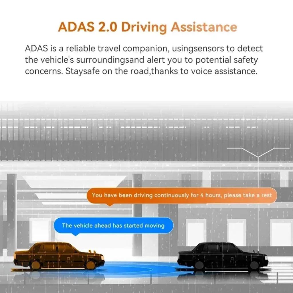 DDPAI Z60 2CH 4K avec module Cloud 4G, assistance ADAS 2.0, alertes vocales de sécurité, détection des environs, suivi de distance et mouvements des