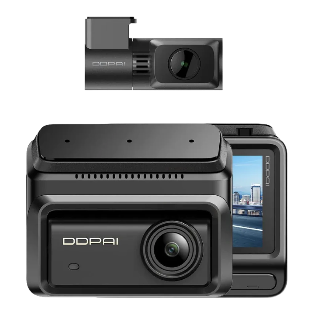 DDPAI Z90 2CH 4K – Caméra avant 4K avec écran latéral, module arrière compact, objectif grand angle, design noir mat, ventilation discrète