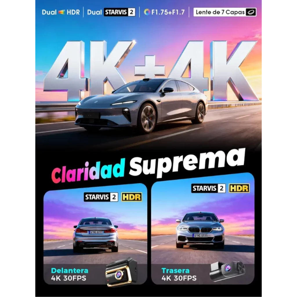 DDPAI Z90 Master 2CH 4K – Caméra avant et arrière 4K 30 FPS, capteurs Starvis 2, HDR, optique F1.75 et F1.7 à 7 lentilles pour une clarté suprême