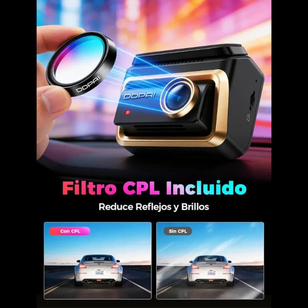 DDPAI Z90 Master 2CH 4K Caméra pour voiture avec filtre CPL inclus, boîtier noir et doré, objectif grand angle, réduit reflets et éblouissements