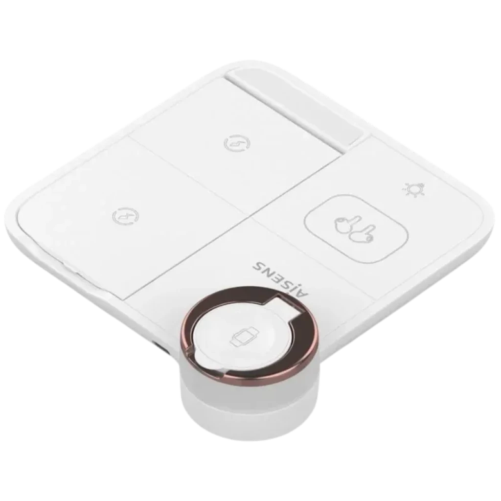 Aisens ASCH-15W4WC061-W chargeur sans fil 4 en 1 blanc 15 W avec base carrée, zones dédiées et module circulaire pour smartwatch, finitions élégantes
