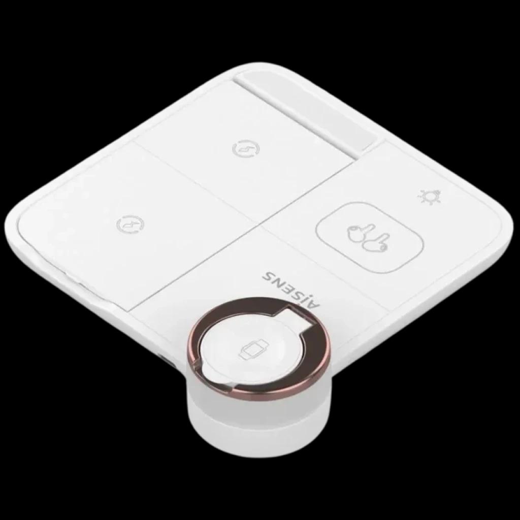 Aisens ASCH-15W4WC061-W chargeur sans fil 4 en 1 blanc 15 W avec base carrée, zones dédiées et module circulaire pour smartwatch, finitions élégantes