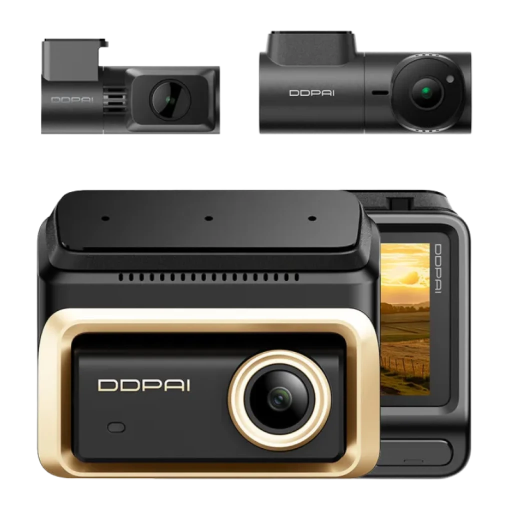 Conjunto completo de câmaras DDPAI Z90 Master: frontal, interior e traseira