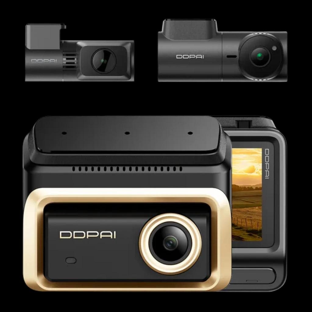 Conjunto completo de câmaras DDPAI Z90 Master: frontal, interior e traseira