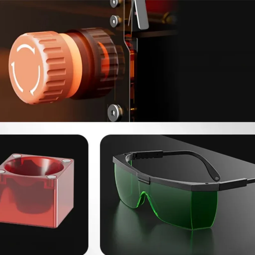 LONGER RAY5 mini S 3.5W grabador láser con carcasa cerrada, perilla de ajuste naranja, bloque protector rojo y gafas de seguridad verdes, punto 0.04 mm