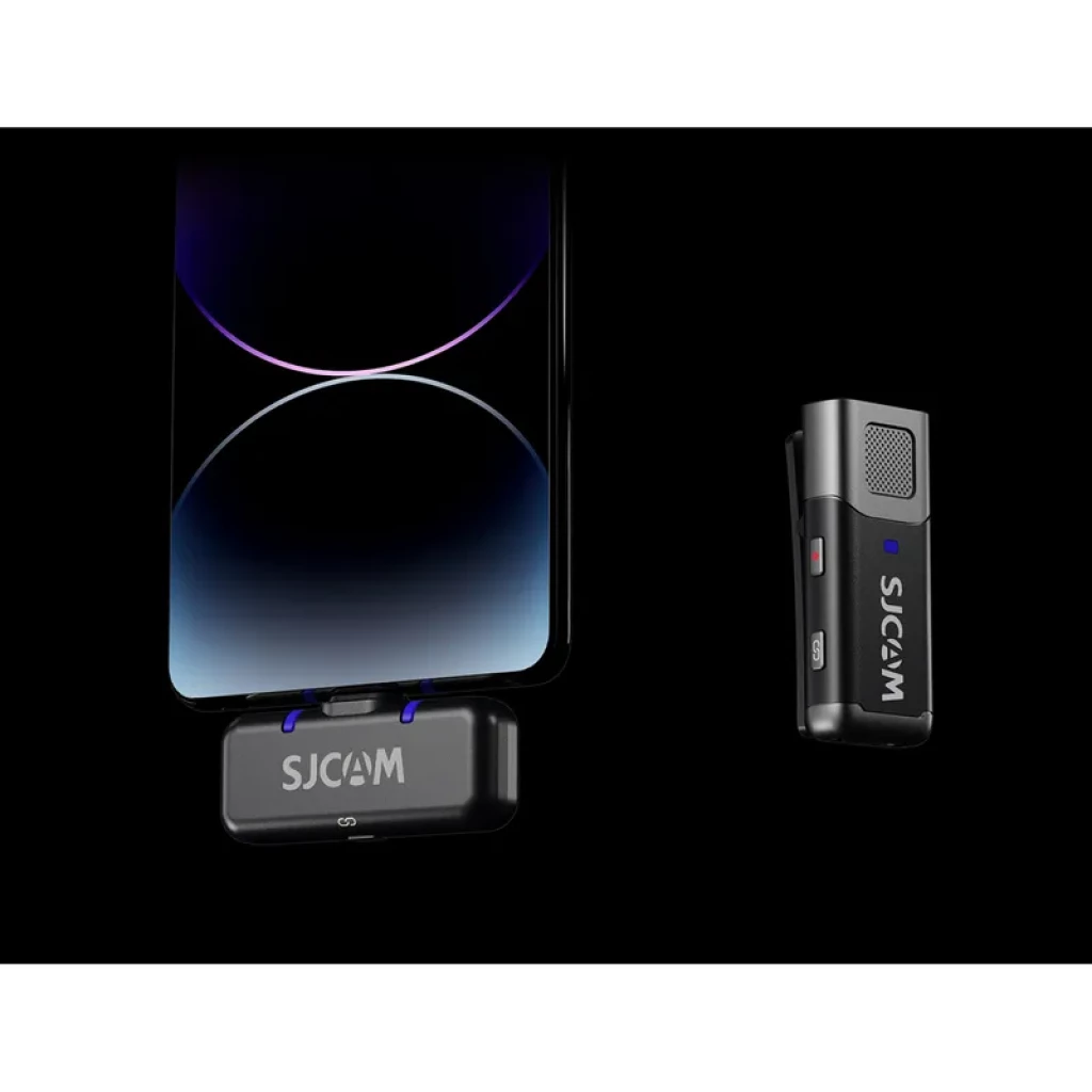 SJCAM M3 Micrófono Inalámbrico Lavalier 2TX+1RX USB-C con receptor compacto para smartphone y transmisor clip con pantalla y puerto USB-C, diseño negro