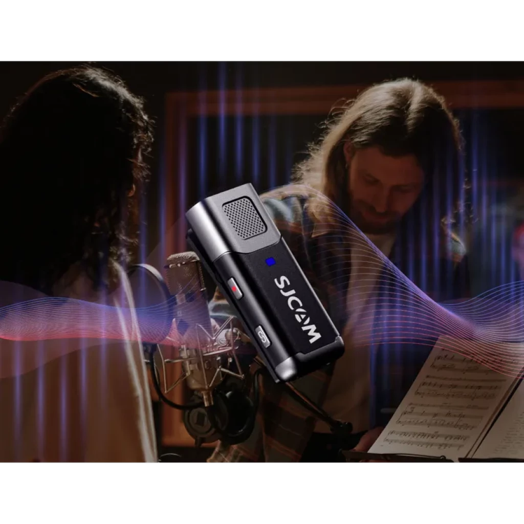 SJCAM M3 micrófono lavalier inalámbrico con dos transmisores y receptor USB-C; clip compacto, pantalla integrada y cancelación de ruido para grabación dual