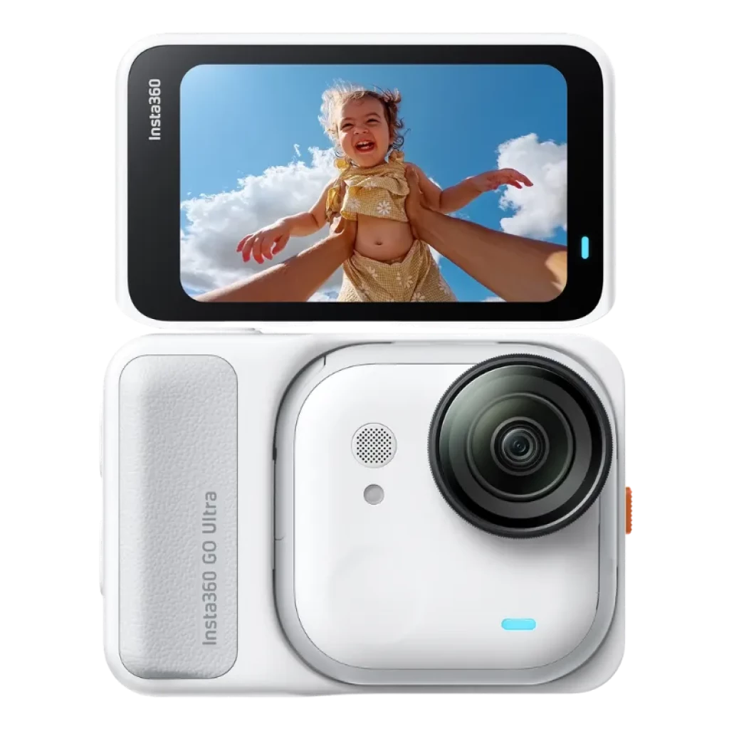 Insta360 GO Ultra blanca con sensor de 1/1.28 pulgadas expuesto