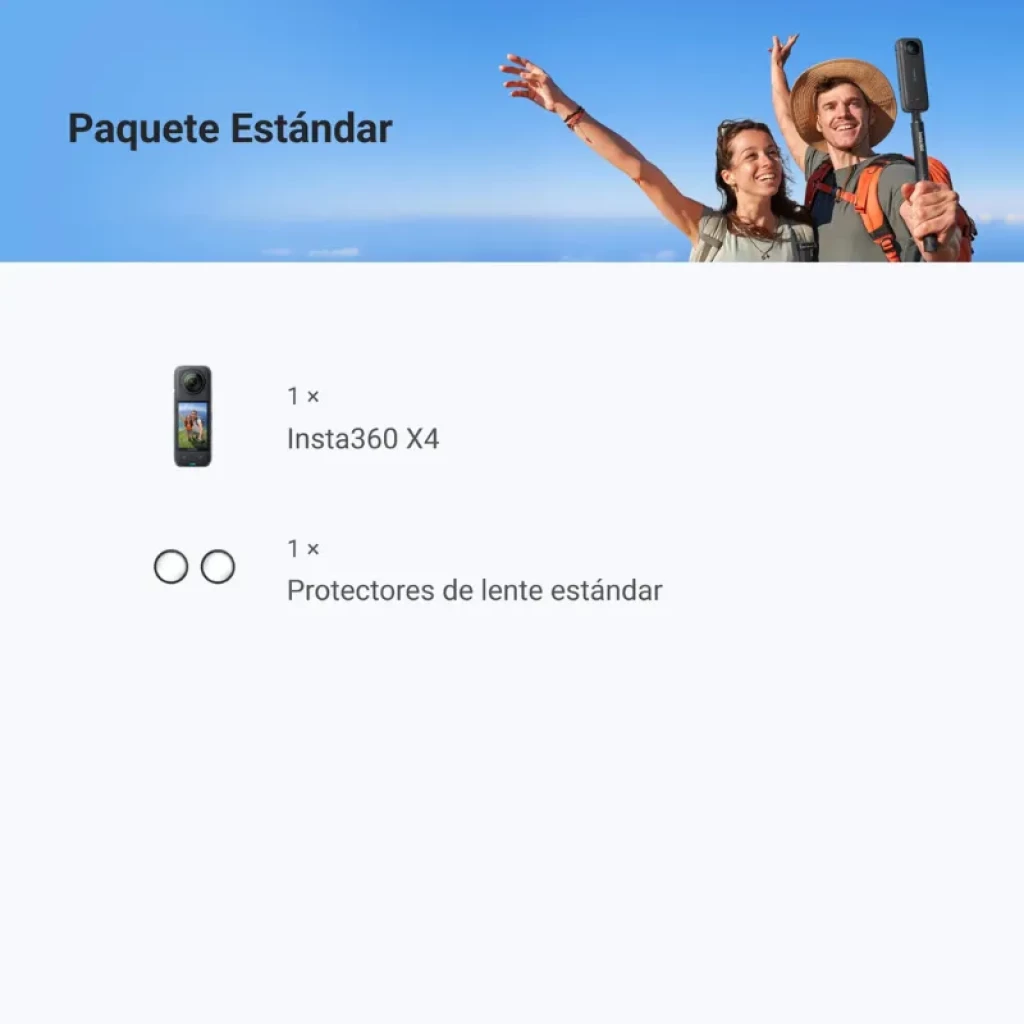 Pack standard Insta360 X4 comprenant une caméra 8K 360° de 72 MP et deux protections d'objectif standard