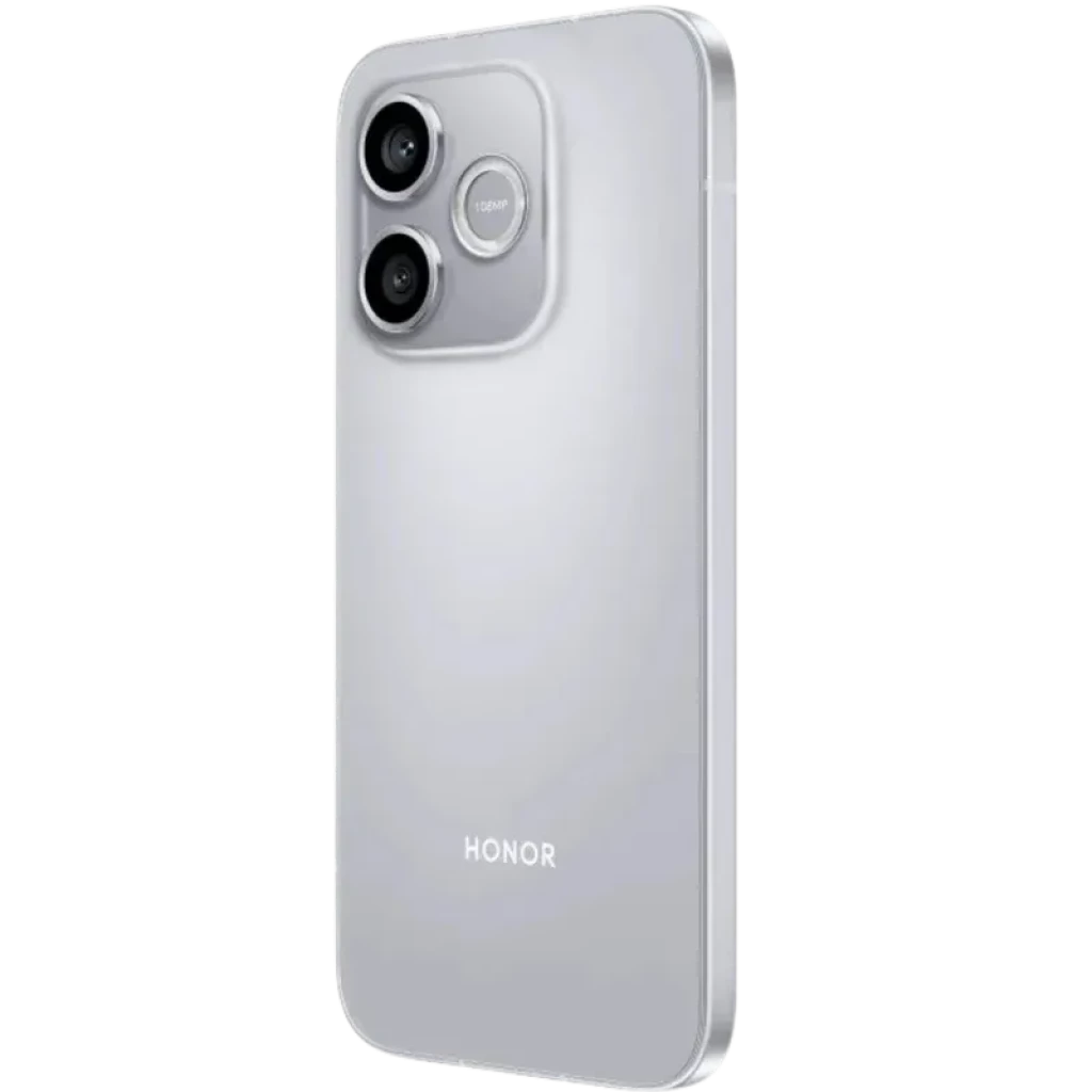 Honor 600 Lite 5G cinzento com traseira fosca e módulo de câmera dupla saliente com aro prateado; logotipo HONOR na base e cantos arredondados