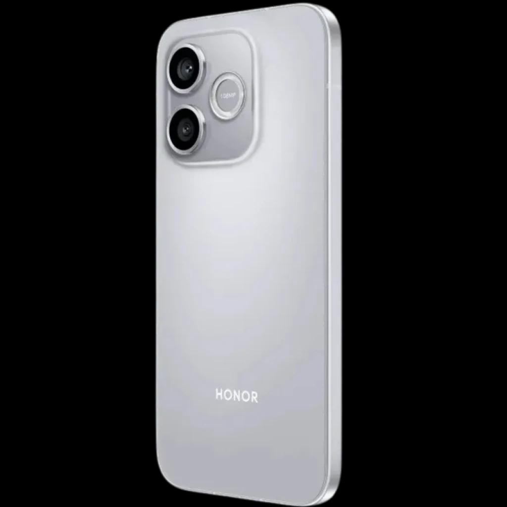 Honor 600 Lite 5G cinzento com traseira fosca e módulo de câmera dupla saliente com aro prateado; logotipo HONOR na base e cantos arredondados