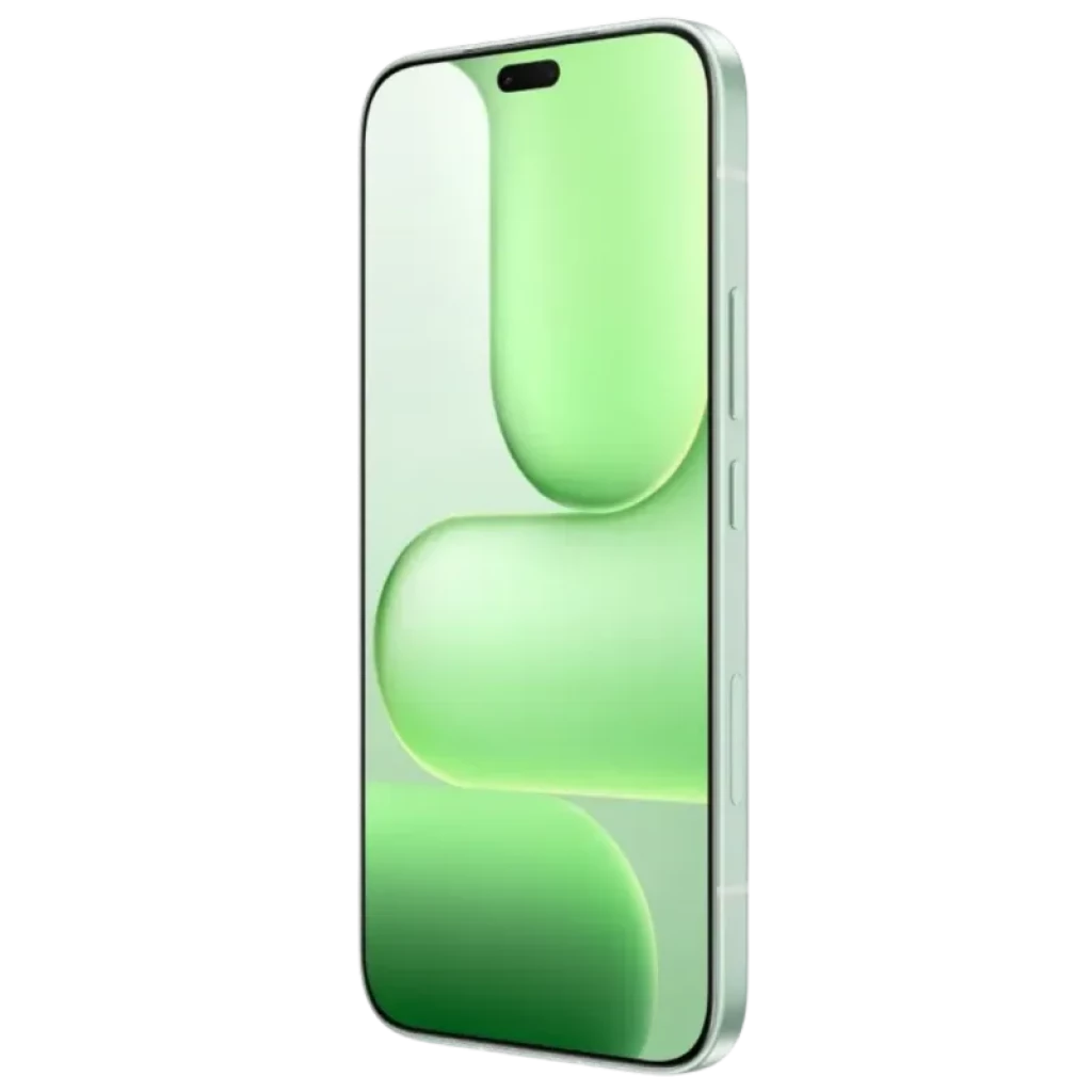 Honor 600 Lite 5G Sprout Green con pantalla borde a borde, bordes planos, perforación dual superior y marco lateral con botones y ranura SIM visible