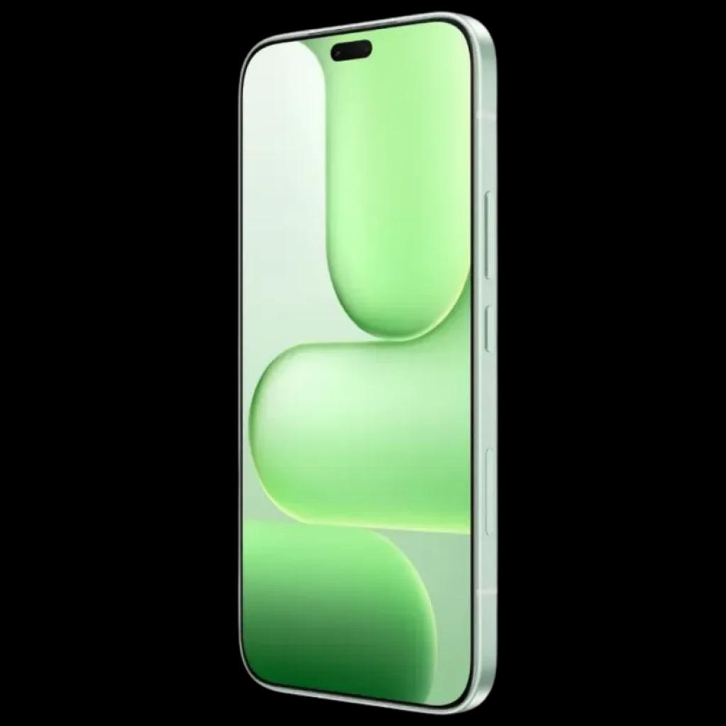 Honor 600 Lite 5G Sprout Green con pantalla borde a borde, bordes planos, perforación dual superior y marco lateral con botones y ranura SIM visible
