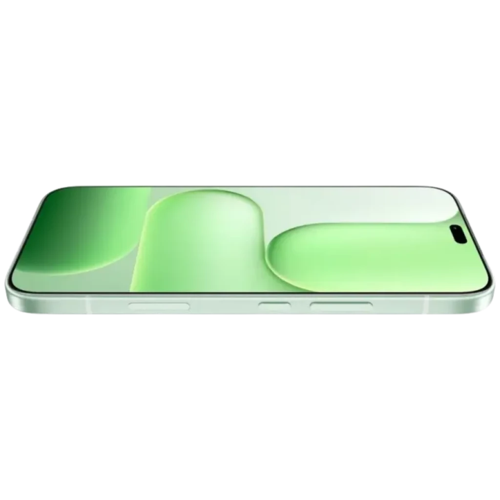 Honor 600 Lite 5G Sprout Green visto de perfil: pantalla plana verde con biseles delgados, borde recto y botón lateral, diseño minimalista y elegante