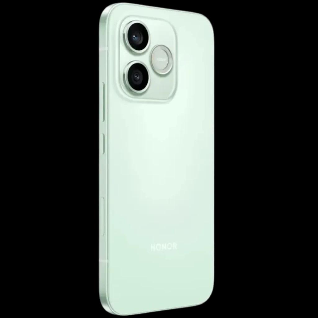 Honor 600 Lite 5G Sprout Green con acabado verde mate, módulo dual de cámara trasera 108 MP con anillo elevado y flash, bordes planos y botones laterales