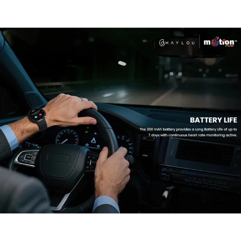 Haylou Vibe avec écran AMOLED de 1,43 pouces, cadran rond, bracelet noir, appels Bluetooth, capteur de fréquence cardiaque, autonomie jusqu'à 7 jours