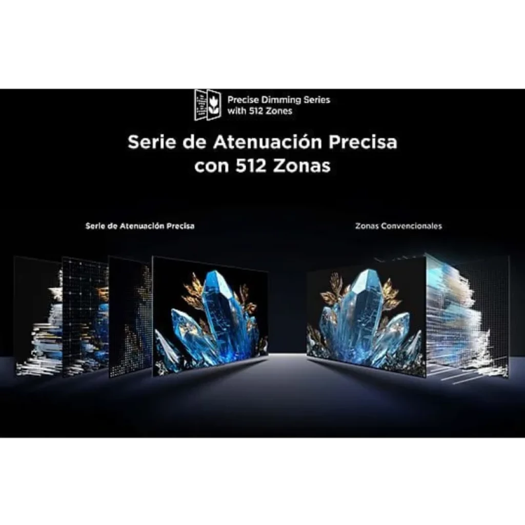 TCL 50C61K 50 pulgadas QLED 4K Google TV con atenuación precisa en 512 zonas, contraste profundo y colores vibrantes en diseño metálico elegante