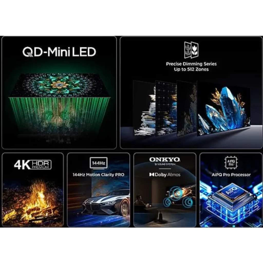 TCL 50C61K 50 pulgadas QLED 4K Ultra HD Google TV Smart TV metálico con QD-Mini LED, atenuación 512 zonas, 4K HDR, 144Hz, Dolby Atmos y sonido Onkyo