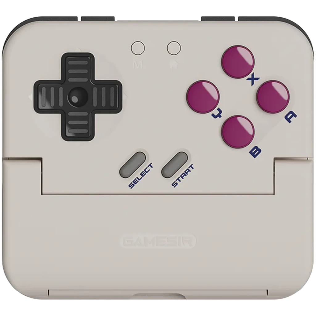 GameSir Pocket Taco P1 - Gamepad para Android plegable color crema con cruceta negra, botones ABXY morados y Select Start grises en diseño compacto retro
