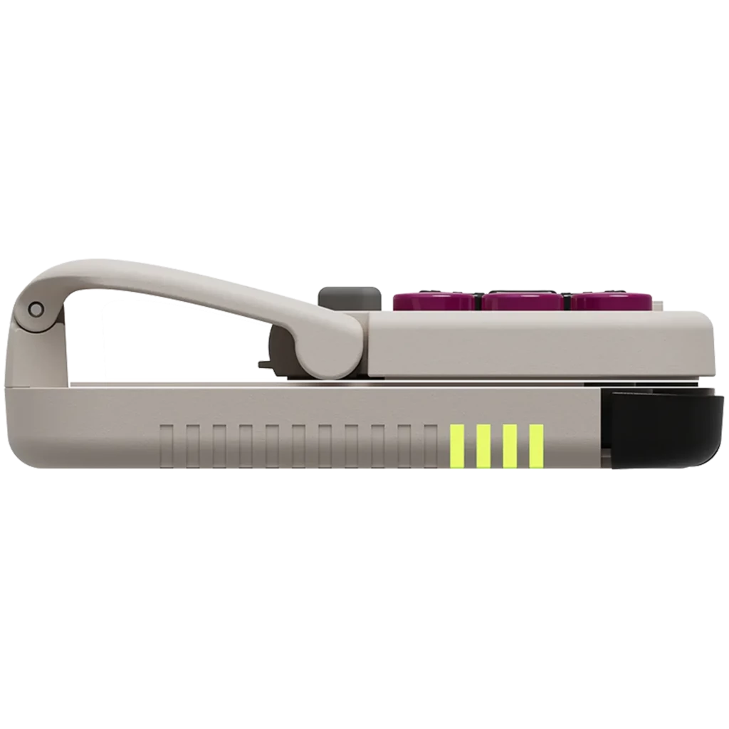 GameSir Pocket Taco P1 - Gamepad para Android plegable, perfil lateral gris con botones morados, grip texturizado y acentos fluorescentes en el borde