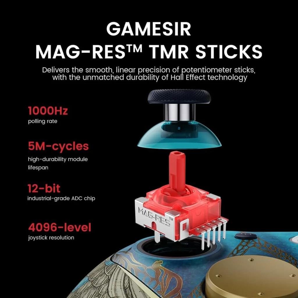 Stick MAG-RES TMR de GameSir G7 Pro Wuchan Edition con tecnología Hall Effect, 1000 Hz, 5M ciclos, chip ADC 12 bits y 4096 niveles de precisión