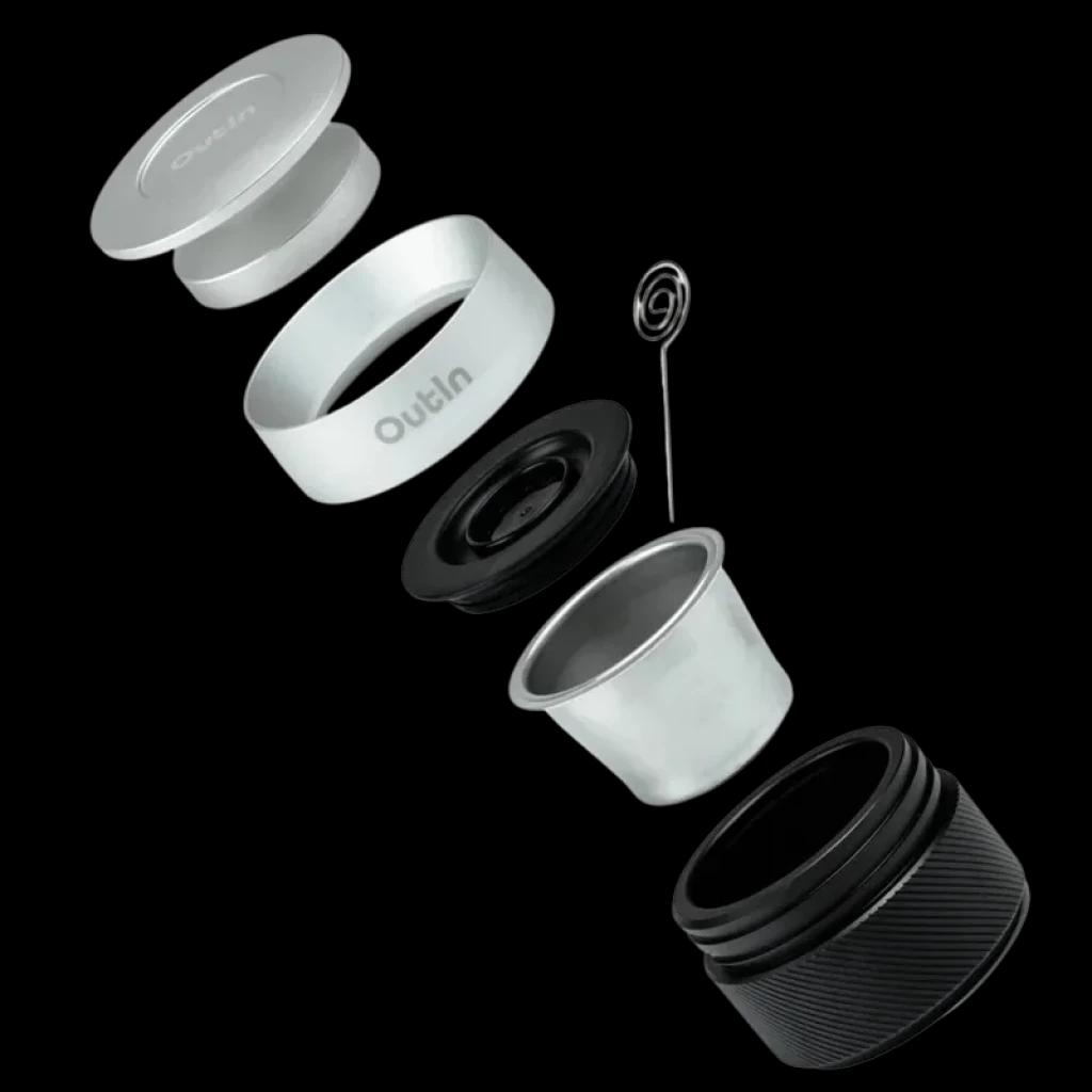 Outin Nano Basket Plus Panier-filtre 16-18 g Kit de rechange pour espresso avec pièces modulaires: couvercle, bague, joint, panier inox perforé et base