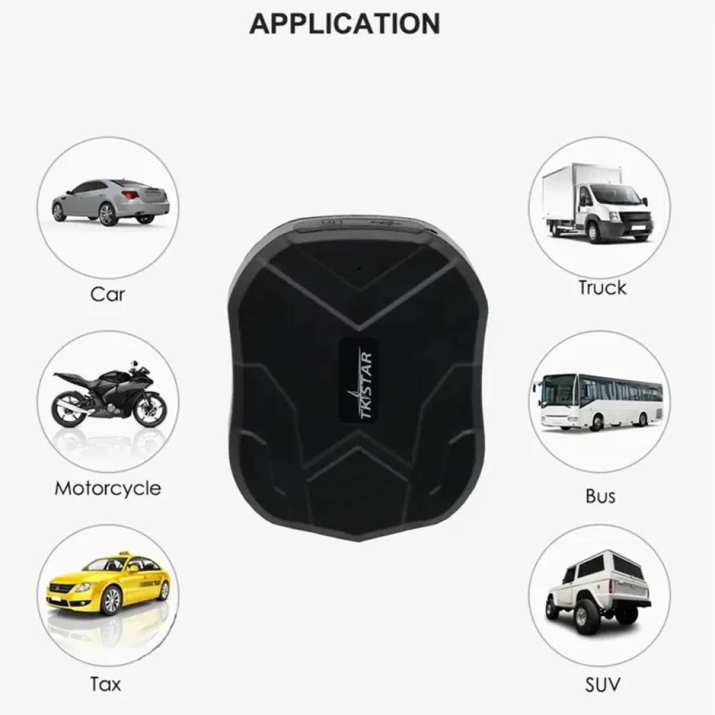 TKSTAR TK905C 4G localizador GPS compacto negro con carcasa robusta, base magnética potente y batería 10000mAh, apto para coche, camión, moto, bus y SUV