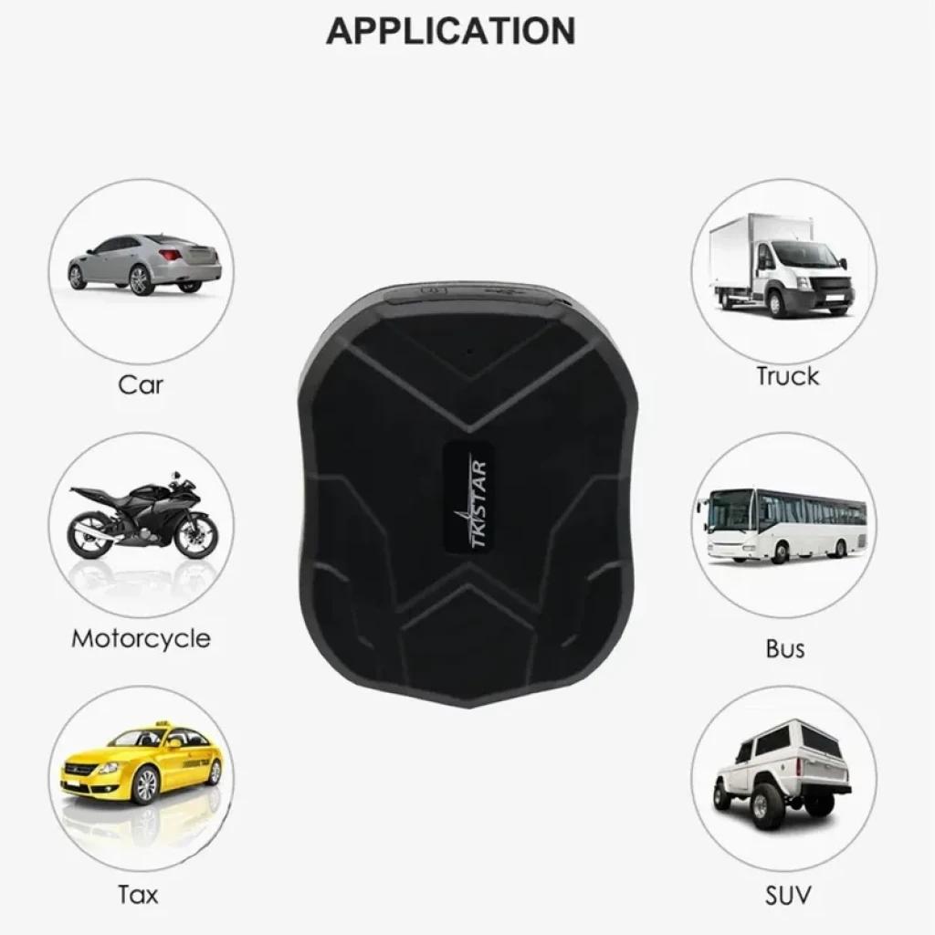 TKSTAR TK905C 4G localizador GPS compacto negro con carcasa robusta, base magnética potente y batería 10000mAh, apto para coche, camión, moto, bus y SUV