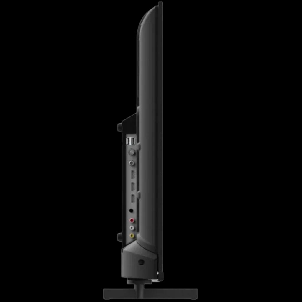 Profil latéral du téléviseur Thomson 40FD2S13 40 pouces sans cadre, écran LED Full HD, pied central, ports HDMI USB audio et vidéo accessibles sur le