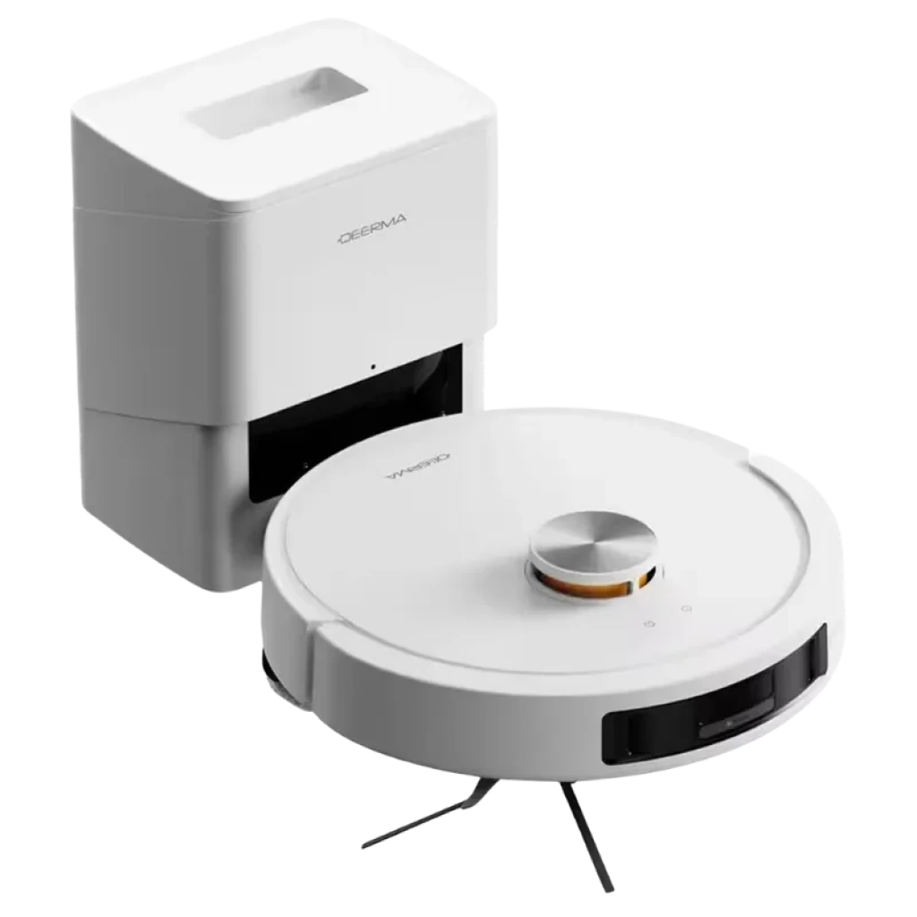 Vista a 45 grados de la Deerma S30 Pro Plus y la base de autovaciado