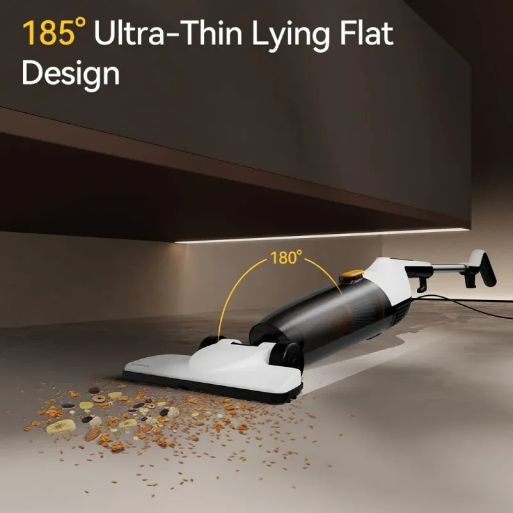 Aspiradora con cable Deerma DX170, diseño ultradelgado 185° para limpiar bajo muebles, succión 14000 Pa, cabezal plano y depósito 1,7 L, color blanco y