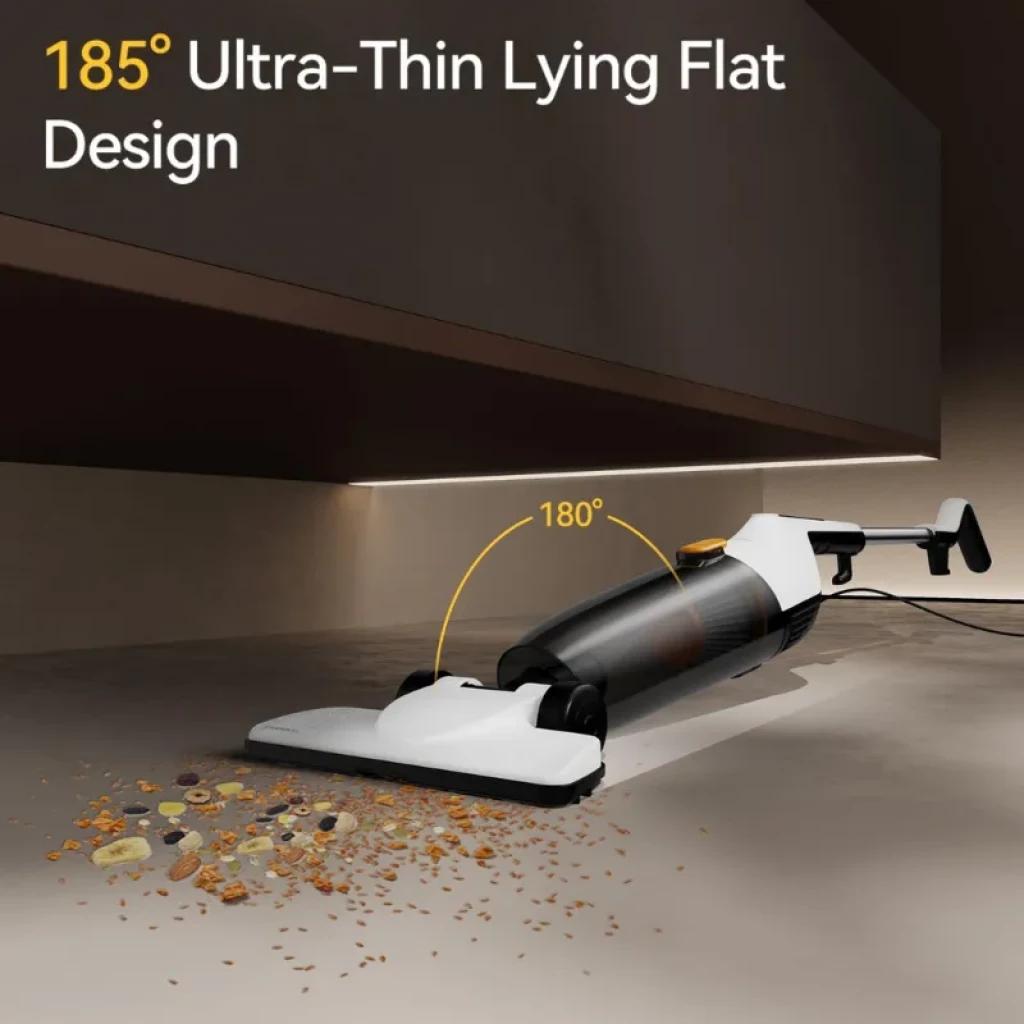Aspiradora con cable Deerma DX170, diseño ultradelgado 185° para limpiar bajo muebles, succión 14000 Pa, cabezal plano y depósito 1,7 L, color blanco y