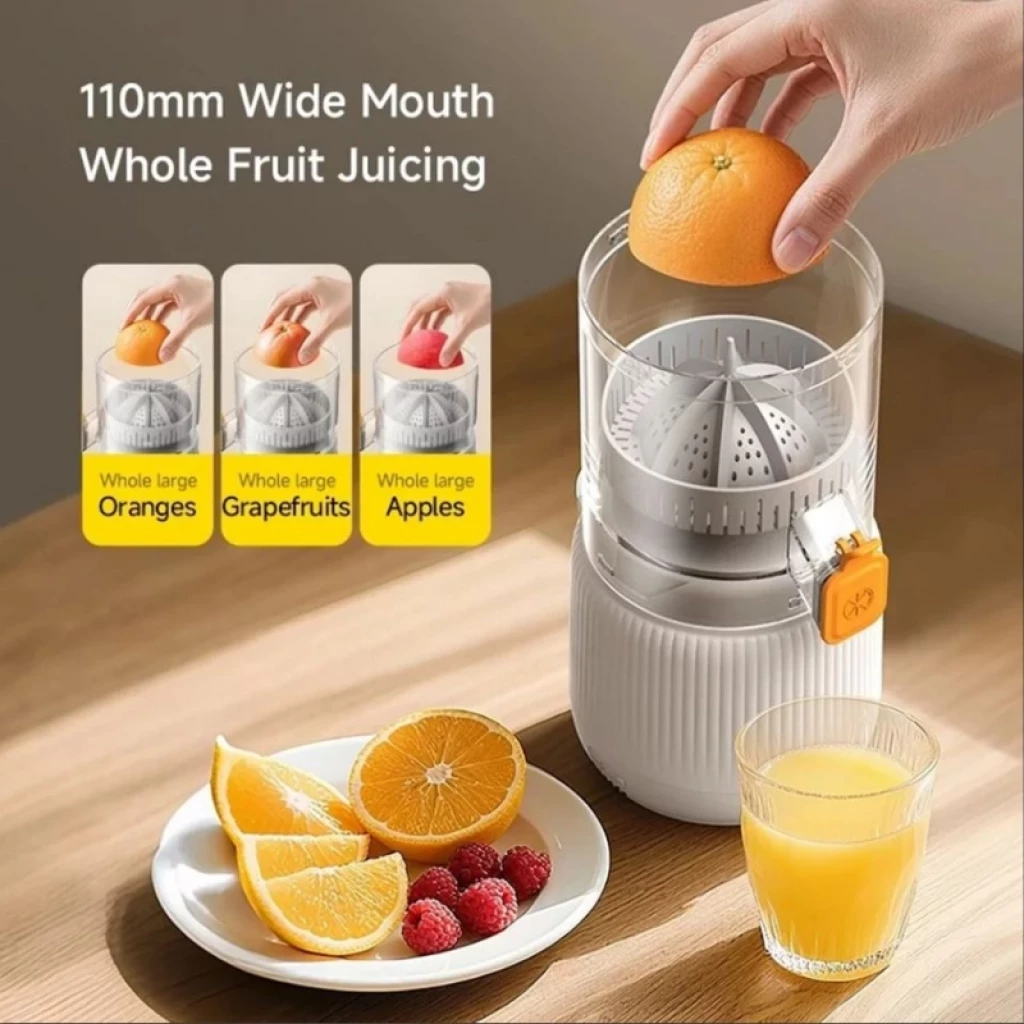 Deerma LC01 inalámbrico con boca de 110 mm, vaso transparente, cono exprimidor y filtro; exprime naranjas, pomelos y manzanas; diseño compacto y portátil