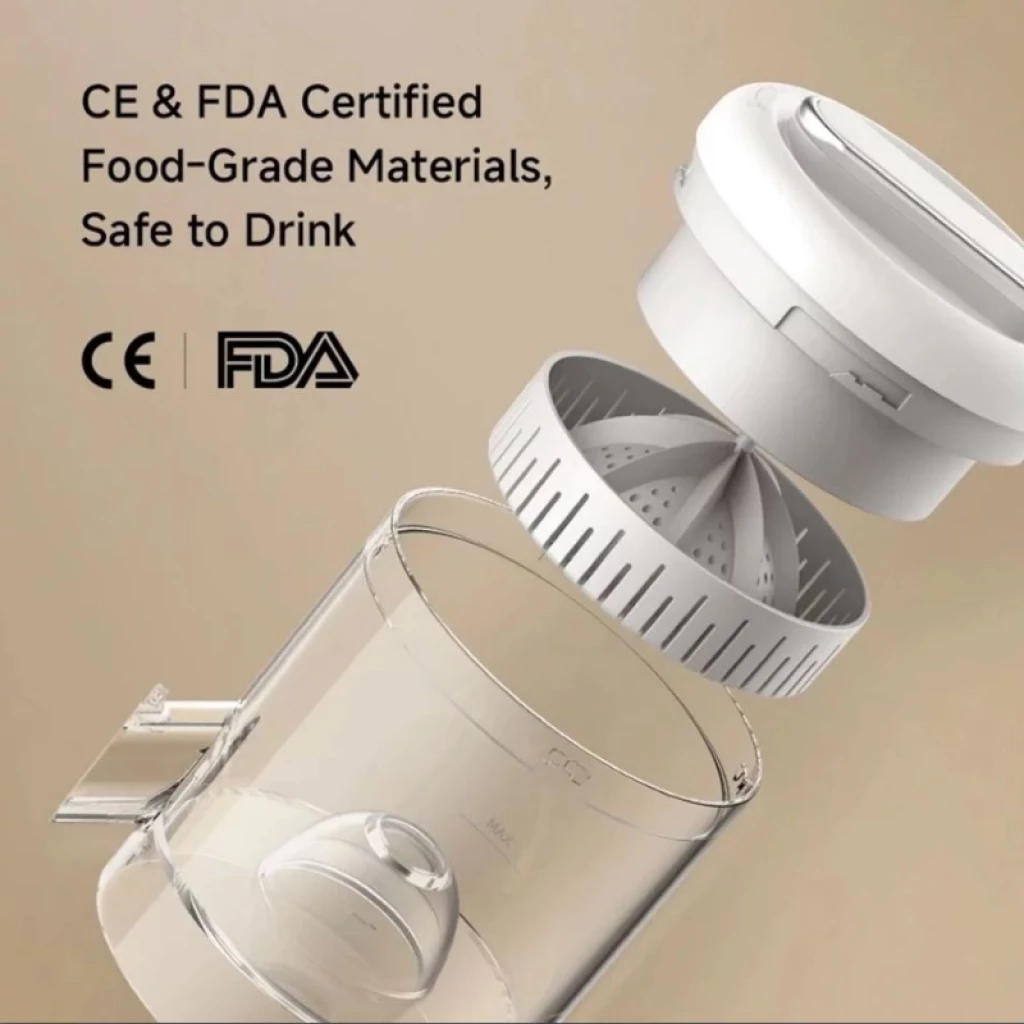 Deerma LC01 inalámbrico con cono exprimidor y tapa desmontable, boca 110 mm, materiales grado alimenticio certificados CE y FDA, diseño transparente y