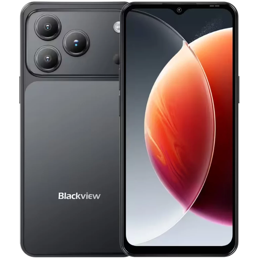 Blackview WAVE 7C negro con triple cámara trasera, pantalla amplia con notch en gota, bordes finos y acabado mate elegante. 32 Mpx, 4GB RAM, 5000 mAh