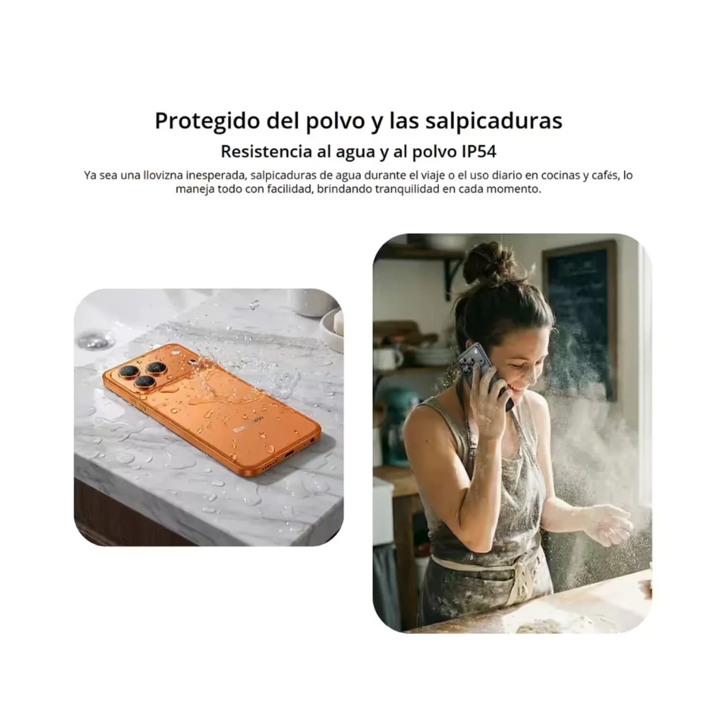 Blackview WAVE 7C negro IP54, pantalla amplia, triple cámara trasera, módulo grande con flash, diseño elegante en vidrio, puerto USB-C y altavoz inferior