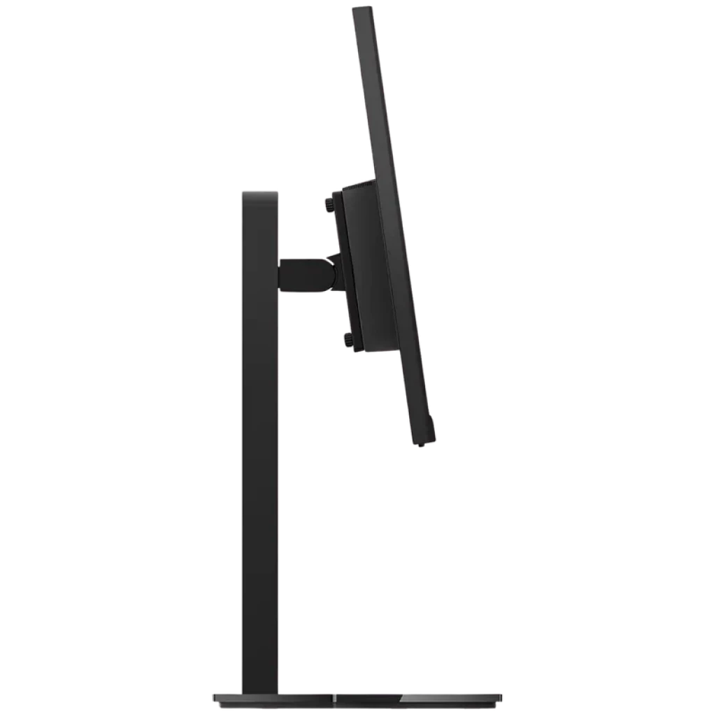 Lenovo Legion 24-10 monitor gamer 23,8" IPS visto de lado, design fino em preto, base redonda robusta e suporte ajustável para ergonomia e estabilidade