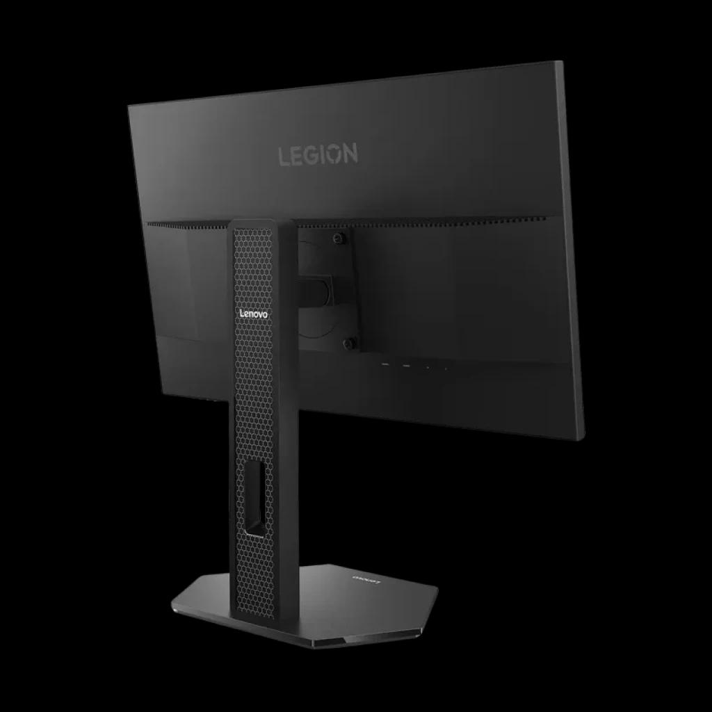 Lenovo Legion 24-10 monitor gamer 23,8 polegadas IPS com base ajustável, traseira preta fosca, suporte robusto com grelha ventilada e gestão de cabos